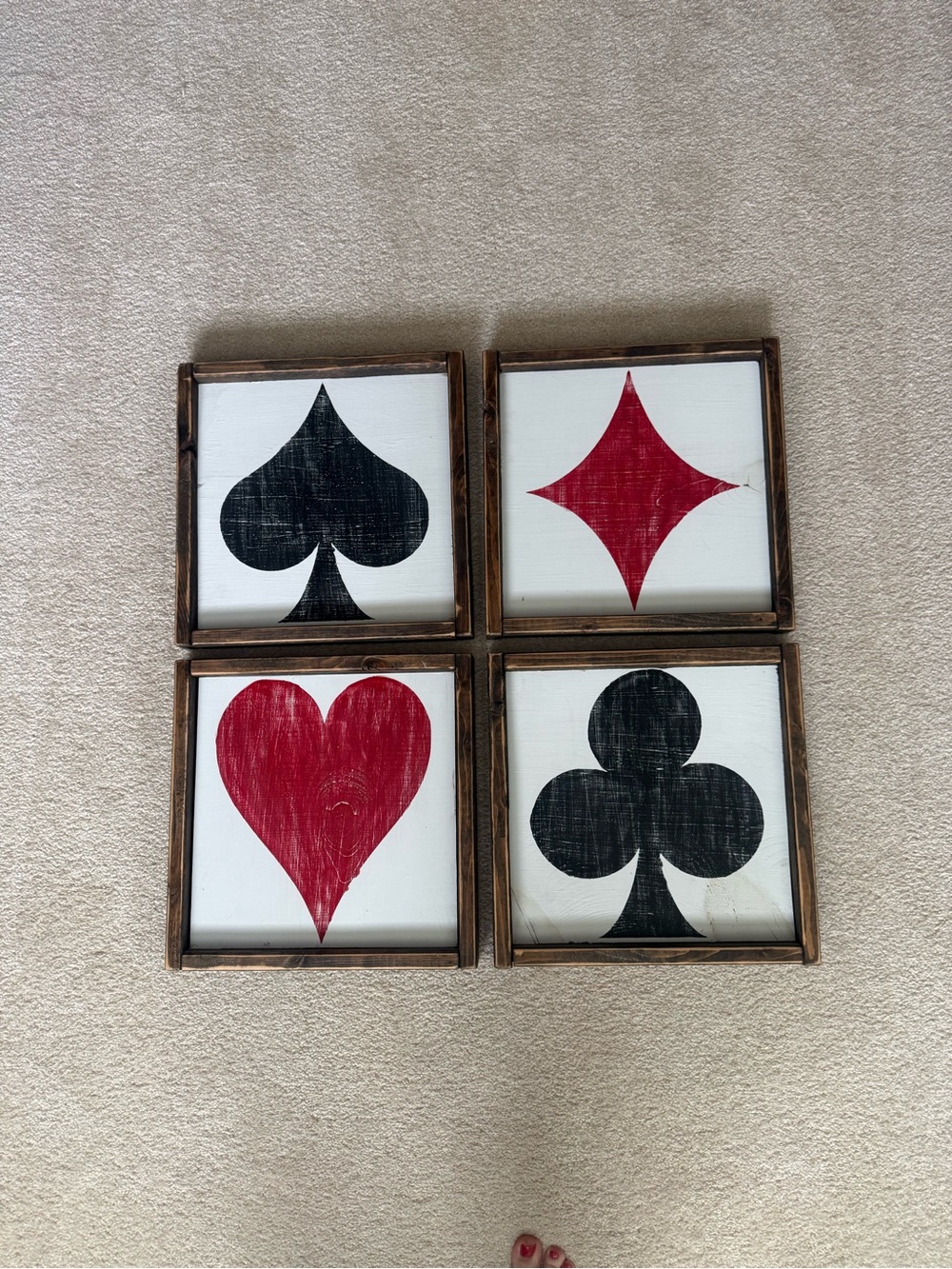 Card Suit Wall Art Set (Red and Black) - Rustic Square Signs